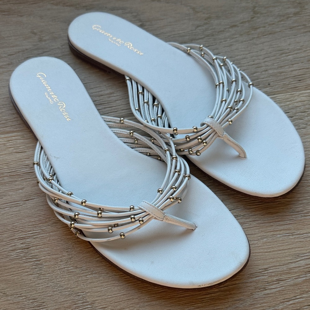 Gianvito Rossi White Sandals with Gold Detail